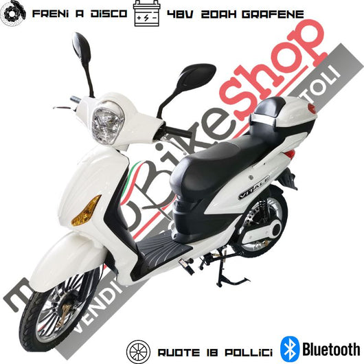 Bici Elettrica Scooter Velocipede Vitale NJT-007 250W  20Ah 48V Batteria a Grafene colore Bianco