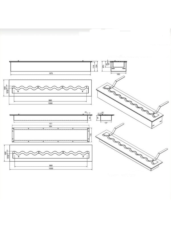 FALA 200 - Bruciatore/Inserto A Bioetanolo Da Incasso Con Contenitore Di Sicurezza 100 Cm / Capienza 8,5L