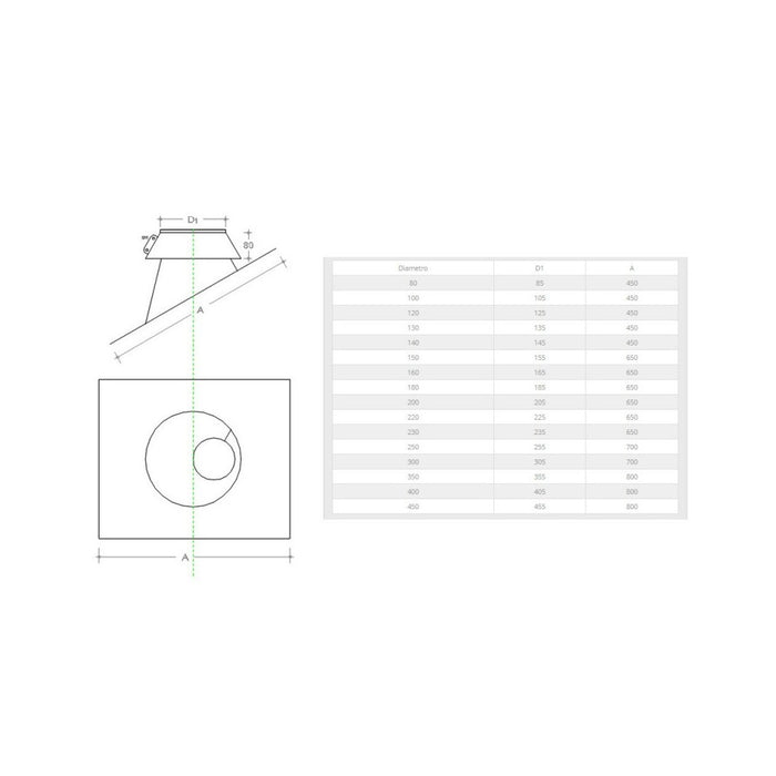 Faldale inclinato in acciaio inox 6 decimi aisi 304 per tubo da 140mm