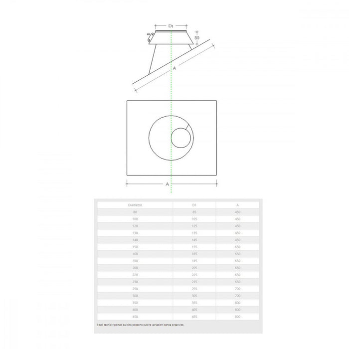 Faldale inclinato rame per tubo da 180mm