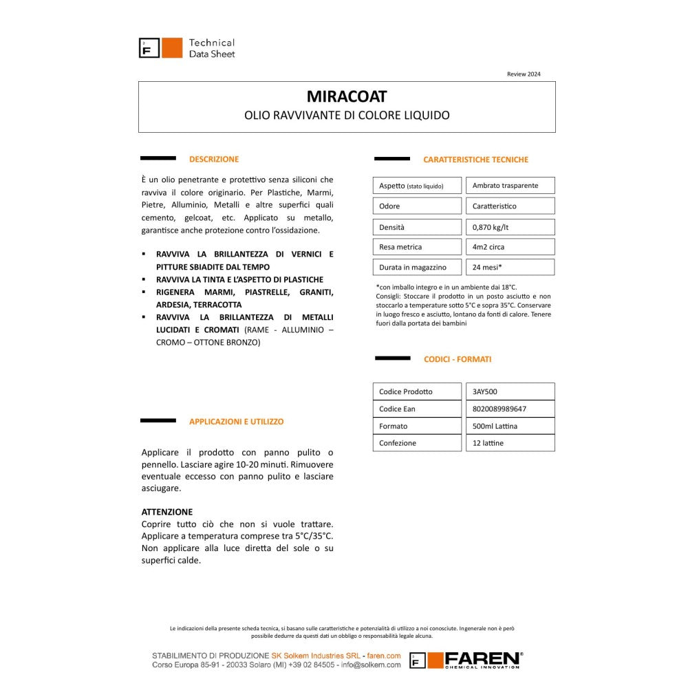 Faren 500ml miracoat ravvivante liquido di colore su plastica metallo legno pietre