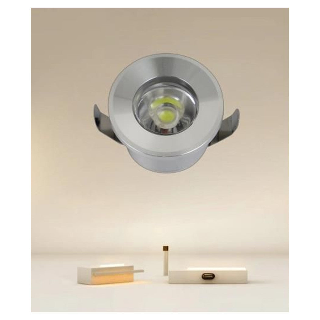 Trade Shop - Faretto 1w Led Incasso A Soffitto Ip20 Argento Mini Spot Segnapassi Luce Calda 00267         