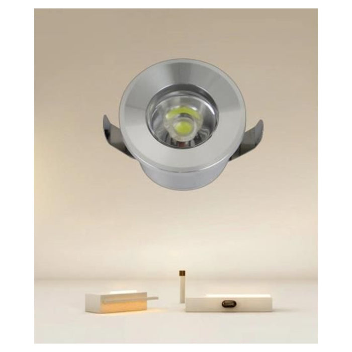 Trade Shop - Faretto 1w Led Incasso A Soffitto Ip20 Argento Mini Spot Segnapassi Luce Calda 00267         