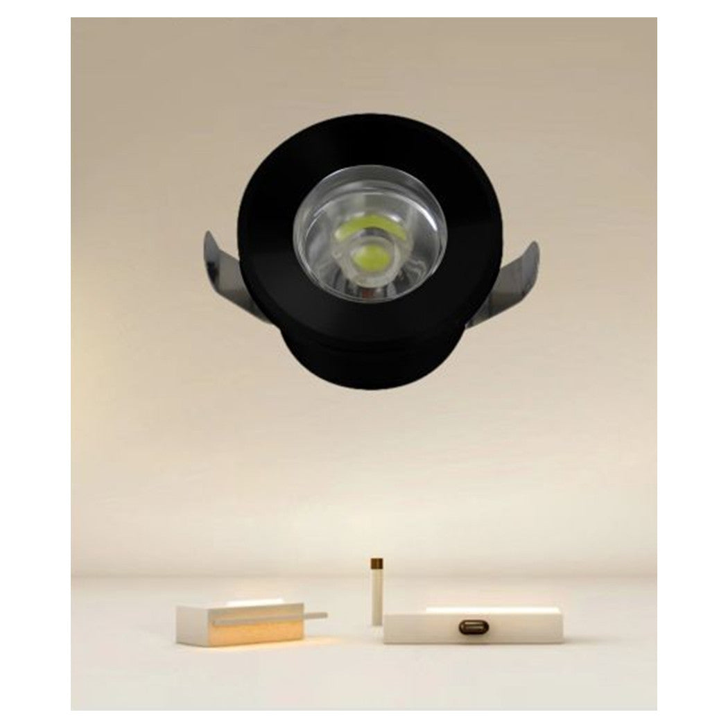 Trade Shop - Faretto 1w Led Incasso A Soffitto Ip20 Nero Mini Spot Segnapassi Luce Calda 00304         