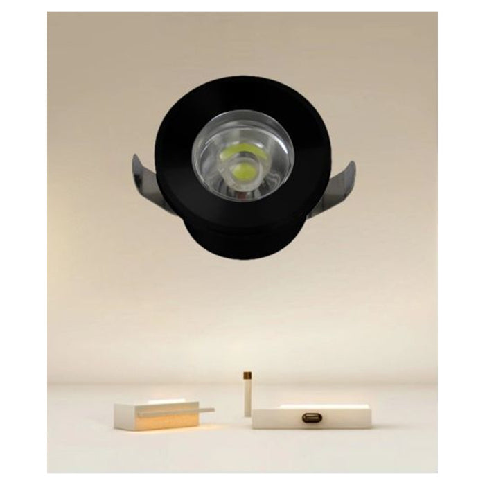 Trade Shop - Faretto 1w Led Incasso A Soffitto Ip20 Nero Mini Spot Segnapassi Luce Naturale 00298         