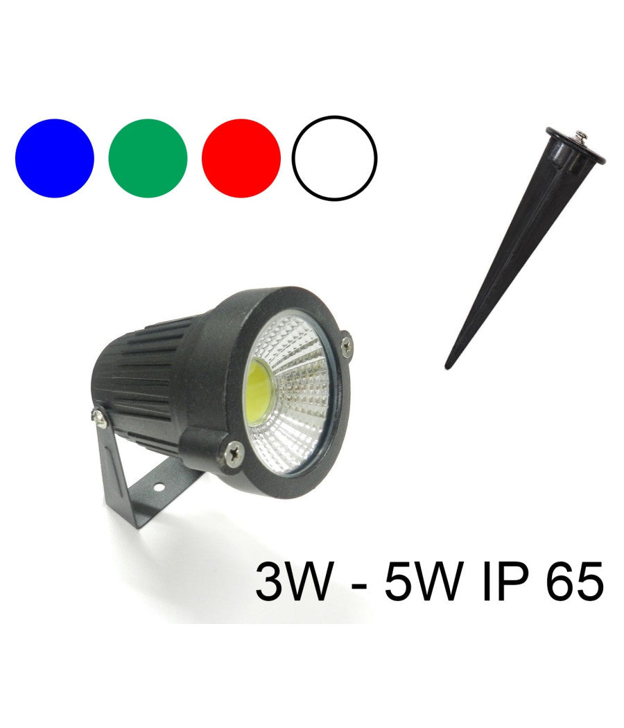 Faretto Faro Cob Led Da Giardino 3w 5w Watt Supporto Picchetto Luce Color Ip65  -blu-5 Watt      