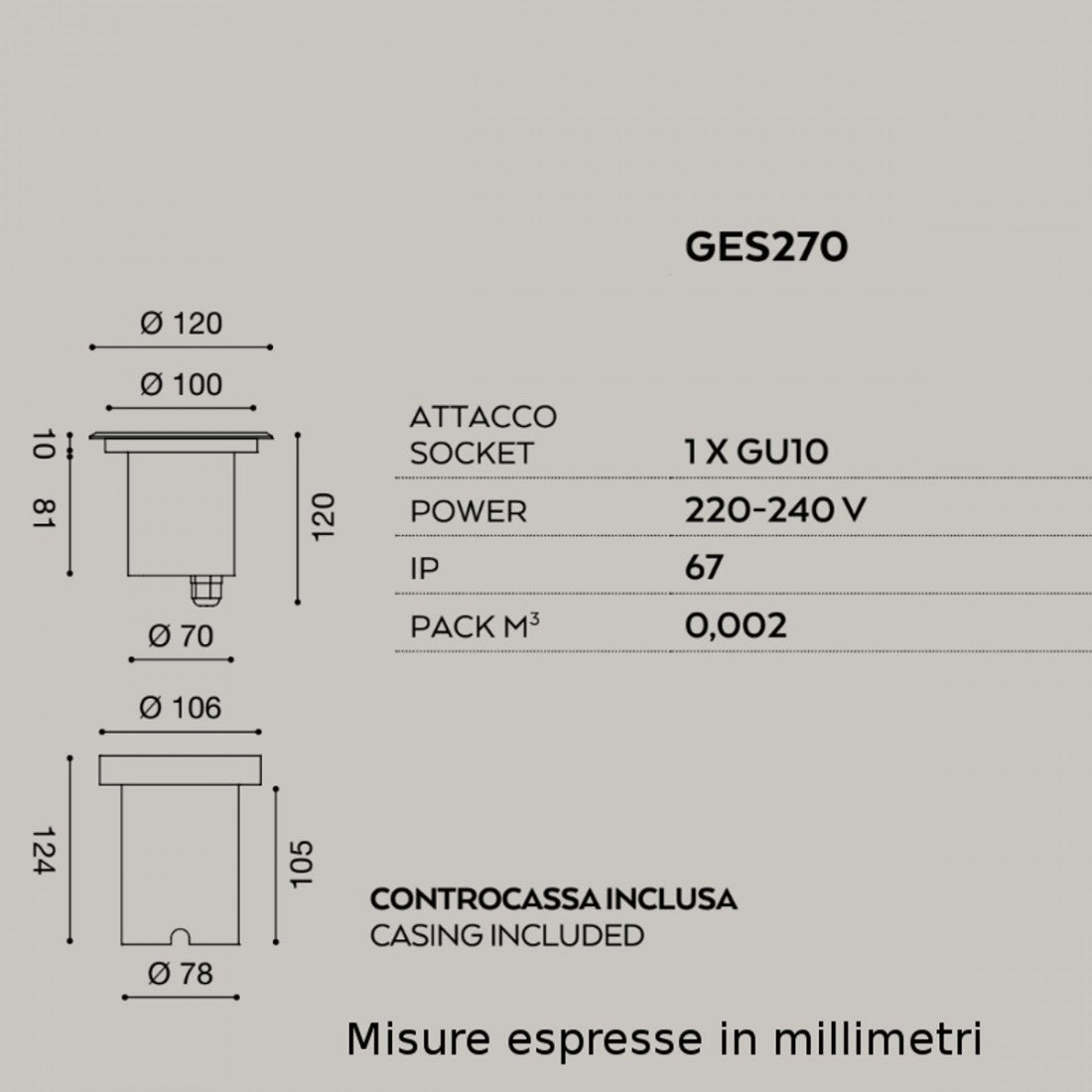 Faretto incasso acciaio gea led egoi ges270 led ip67 spot terra tondo calpestabile esterno gu10