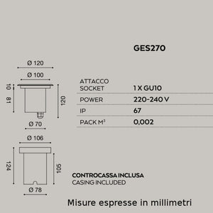 Faretto incasso acciaio gea led egoi ges270 led ip67 spot terra tondo calpestabile esterno gu10