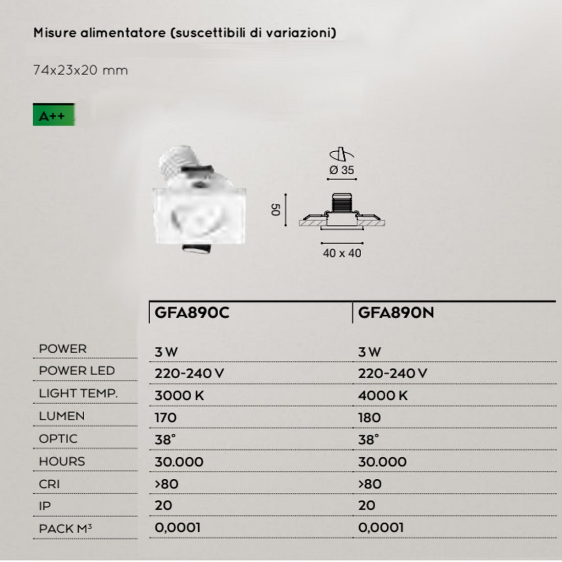 Faretto incasso alluminio gea led elara gfa890 spot quadrato orientabile, tonalità luce 3000°k (luce calda)