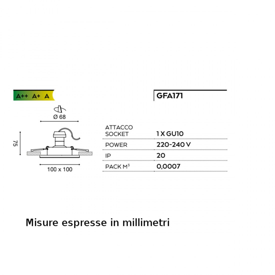 Faretto incasso alluminio gea led venus gfa171 led spot quadrato bianco moderno gu10