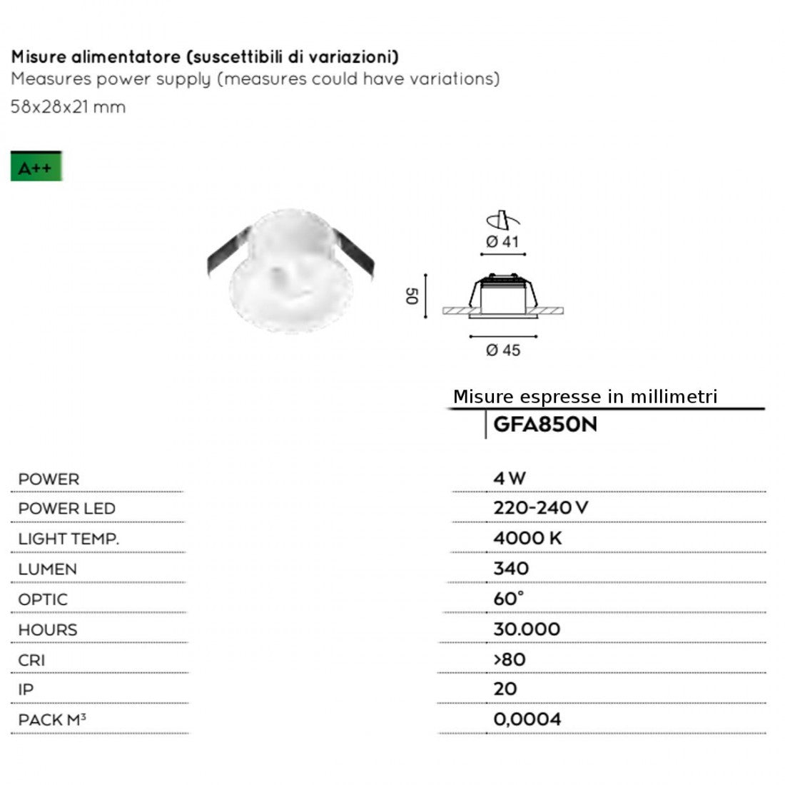 Faretto incasso alluminio vetro gea led gaia gfa850n led spot tondo