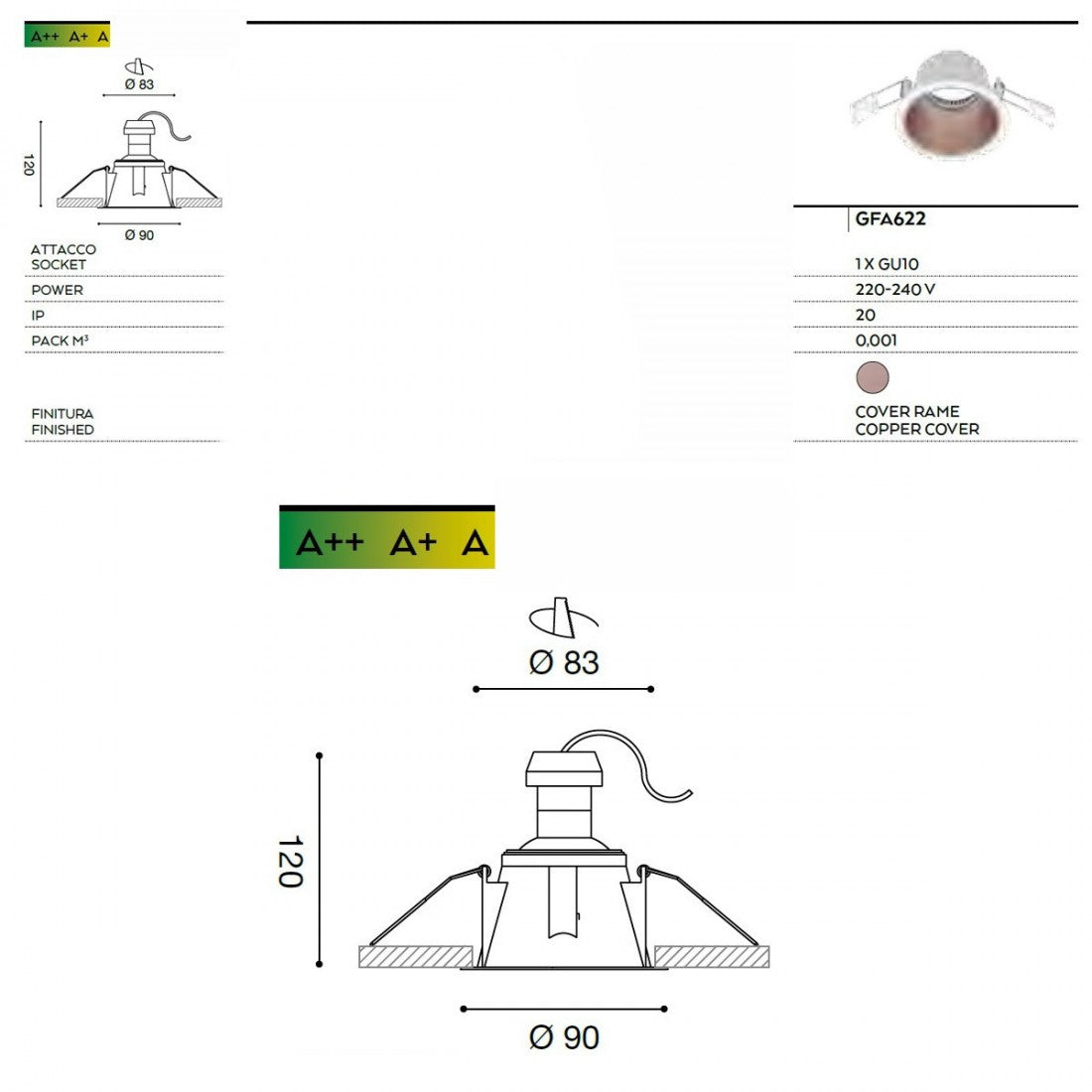 Faretto incasso gea led ceres r gfa622 gu10 led ip20 classico alluminio lampada soffitto tondo