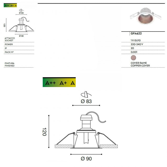 Faretto incasso gea led ceres r gfa622 gu10 led ip20 classico alluminio lampada soffitto tondo