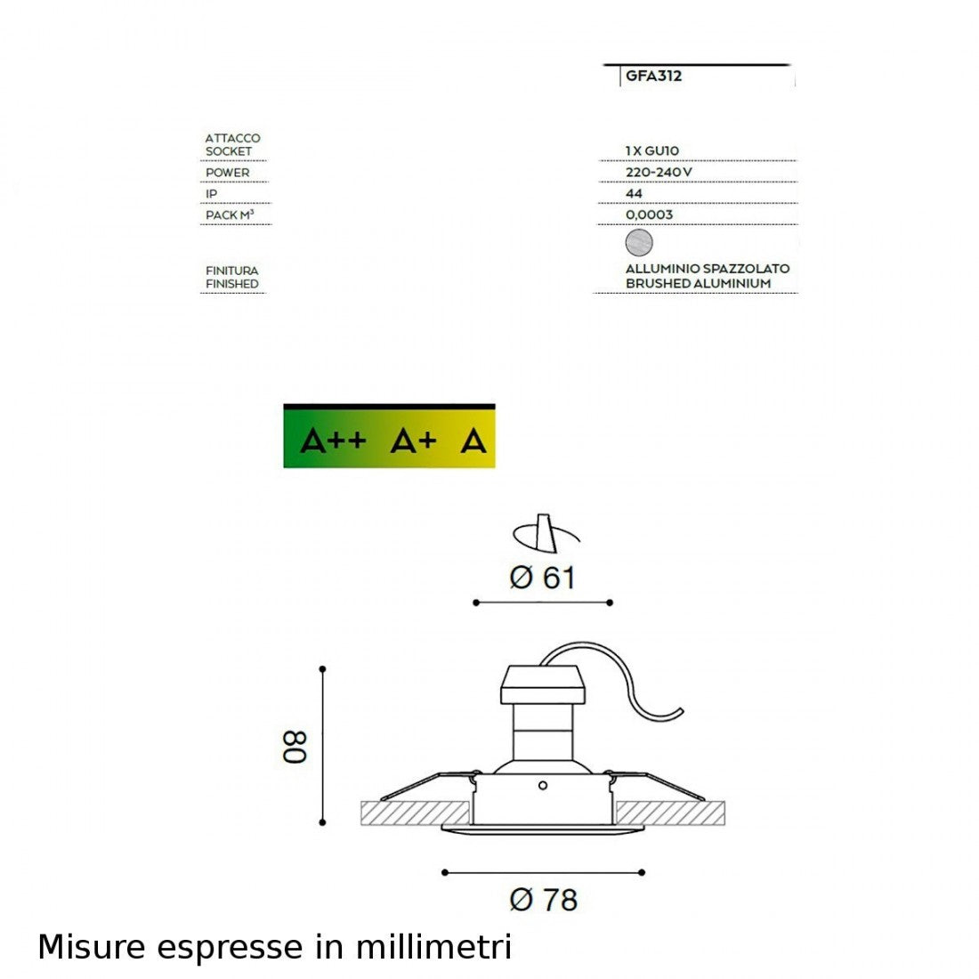 Faretto incasso gea led era gfa312 gu10 led ip44 spot alluminio cartongesso bagno