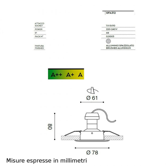 Faretto incasso gea led era gfa312 gu10 led ip44 spot alluminio cartongesso bagno