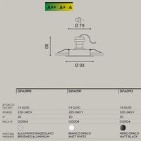 Faretto incasso gea led zenit r gfa090 gfa091 gu10 led ip20 orientabile spot cartongesso tondo, finitura metallo bianco