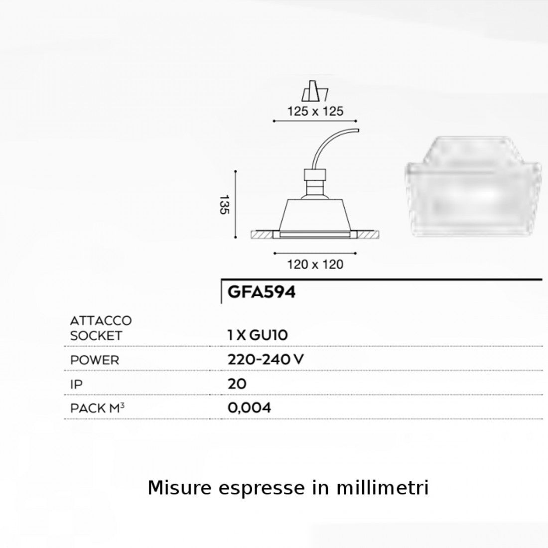 Faretto incasso gesso vetro gea led bianca q gfa594 led gu10 spot moderno cartongesso