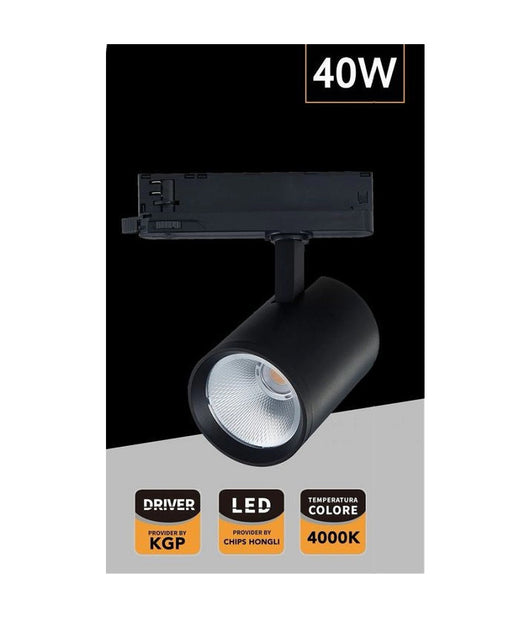 Faretto Led 40 W Per Binario Track Trifase Faro Luce Naturale 4000k Ip20 Pt4-40w         