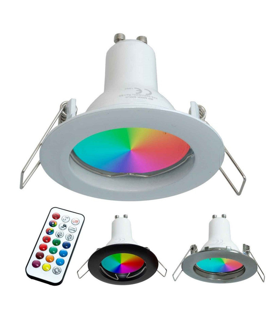 Faretto Led 6 W Incasso 6cm Tondo Rgb+3000k Rgbw Gu10 Effetti Luce Colorata 230v         