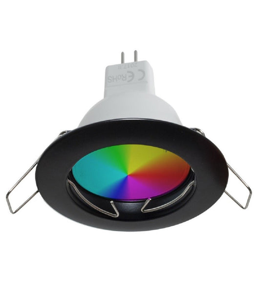 Faretto Led Rgb+3000k 6w 12v Incasso 6cm Tondo Rgbw Effetti Luce Colorata Barca  Nero       