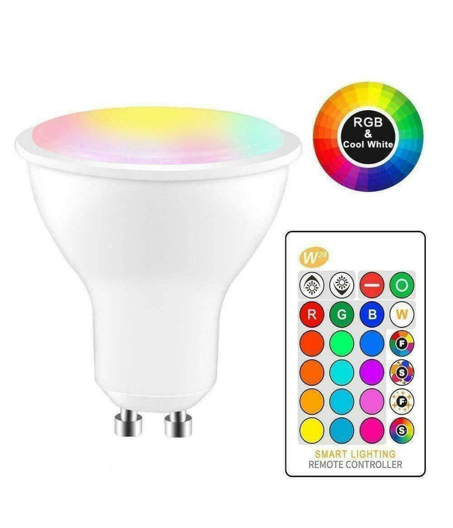 Faretto Rgb+white 5w Gu10 Lampadina Led Cambiacolore Telecomando Cromoterapia         