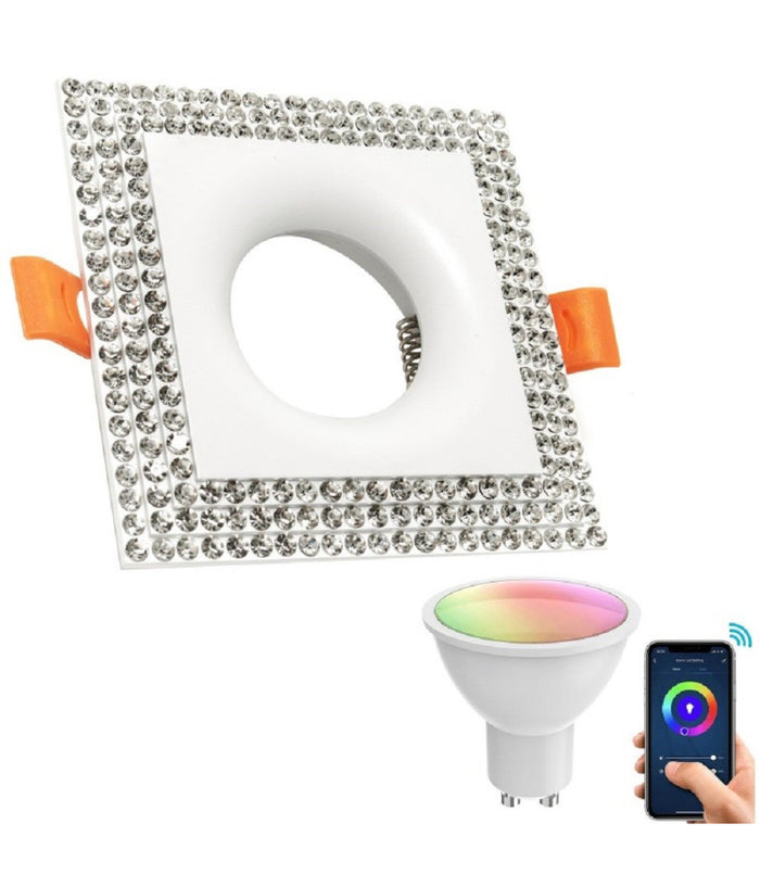 Faretto Smart Incasso Quadrato Brillantini Led 5w Gu10 Rgb Wifi Alexa Google Home  Bianco       