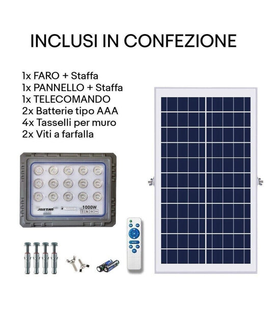 Faro 1000 Watt Con Pannello Solare Luce Forte Telecomando Batteria Lunga Durata         