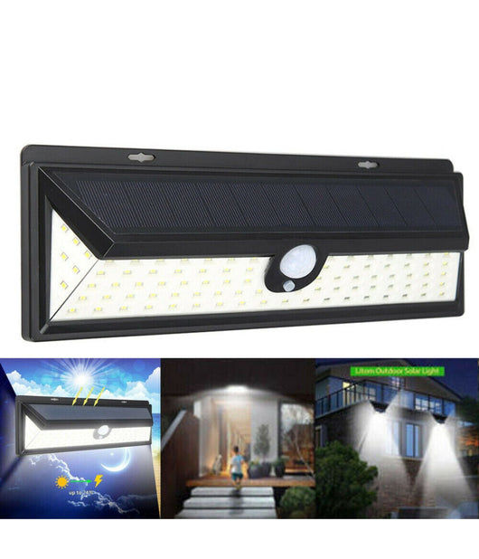 Faro 118 Led Con Pannello Solare E Sensore Di Movimento Faretto Crepuscolare 30w         