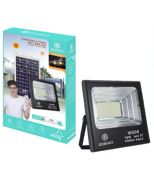 Faro A Led Luce Ricarica Solare Ip67 600w Con Crepuscolare Telecomando Gled-8457         