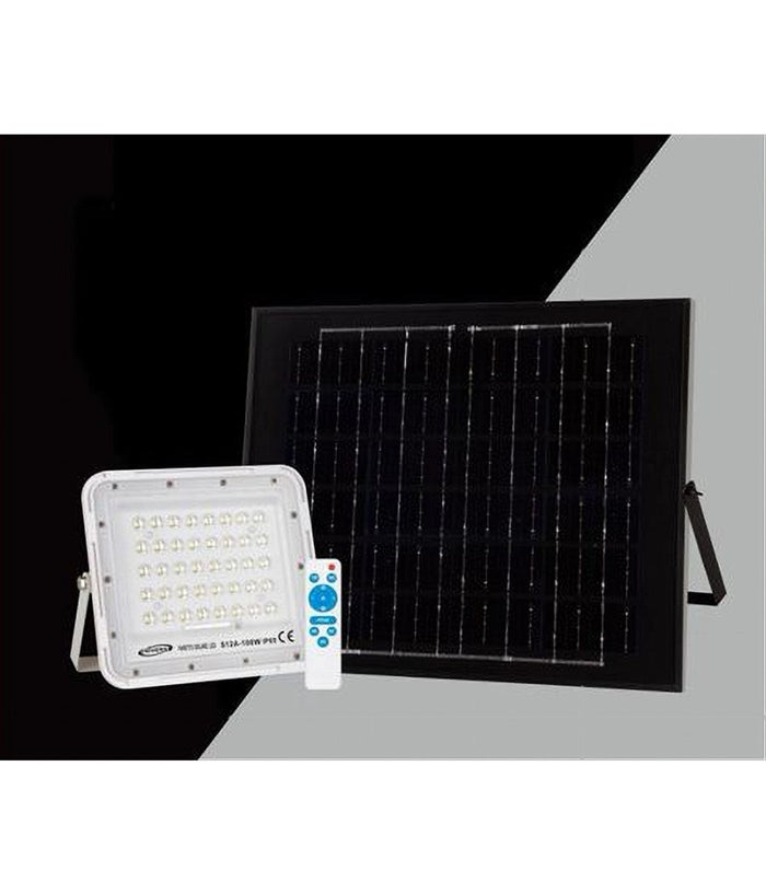 Faro Faretto Pannello Solare 100 W Luce Fredda 6500k Ip65 Telecomando S12a-100w         