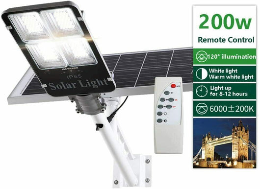 Faro LED LAMPIONE Stradale PANNELLO SOLARE STAFFA E TELECOMANDO 200W - Benovo