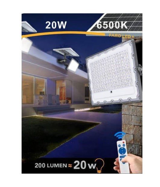 Faro Led Solare Crepuscolare 20w Pannello Energia Solare Telecomando Ip65 Sl-20w         