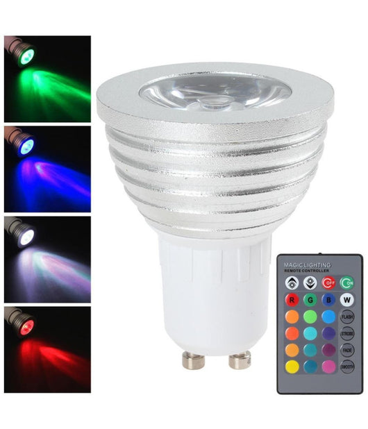 Faro Rgb Lampada Faretto Gu10 Multicolore 3w Led Telecomando Cromoterapia         