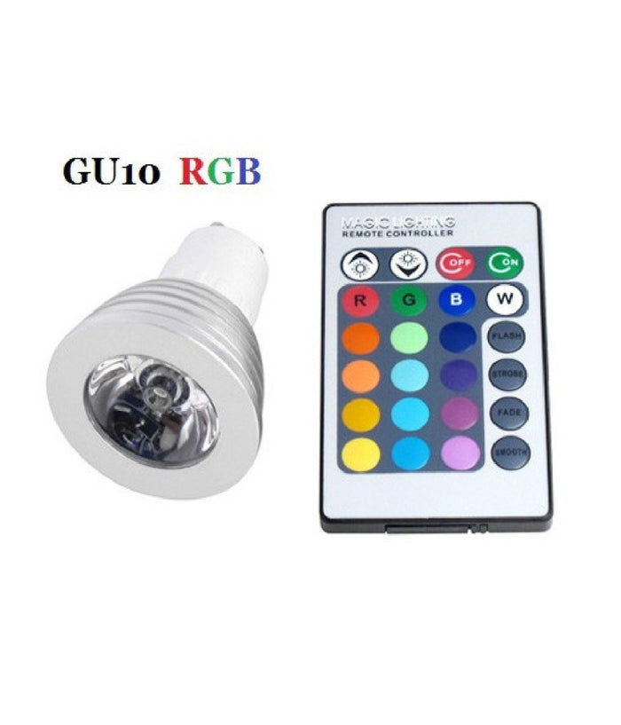 Faro Rgb Lampada Faretto Gu10 Multicolore 3w Led Telecomando Cromoterapia         