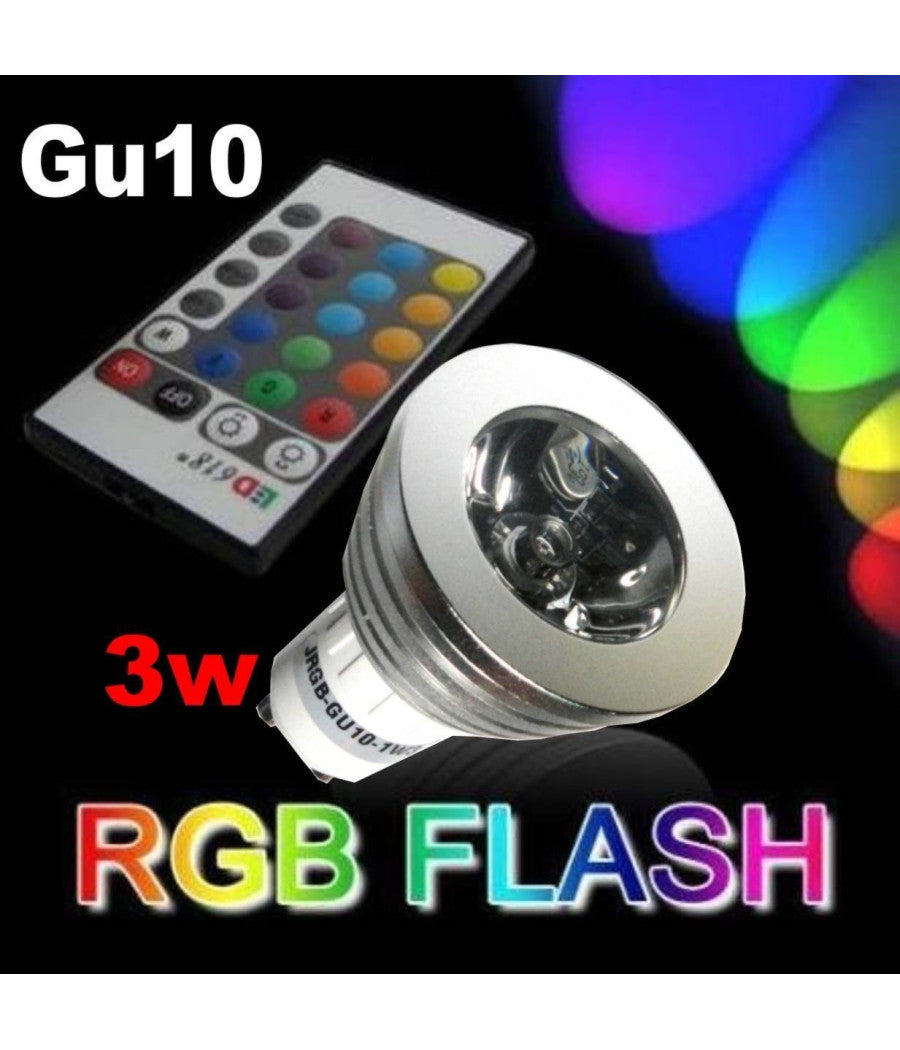 Faro Rgb Lampada Faretto Gu10 Multicolore 3w Led Telecomando Cromoterapia         