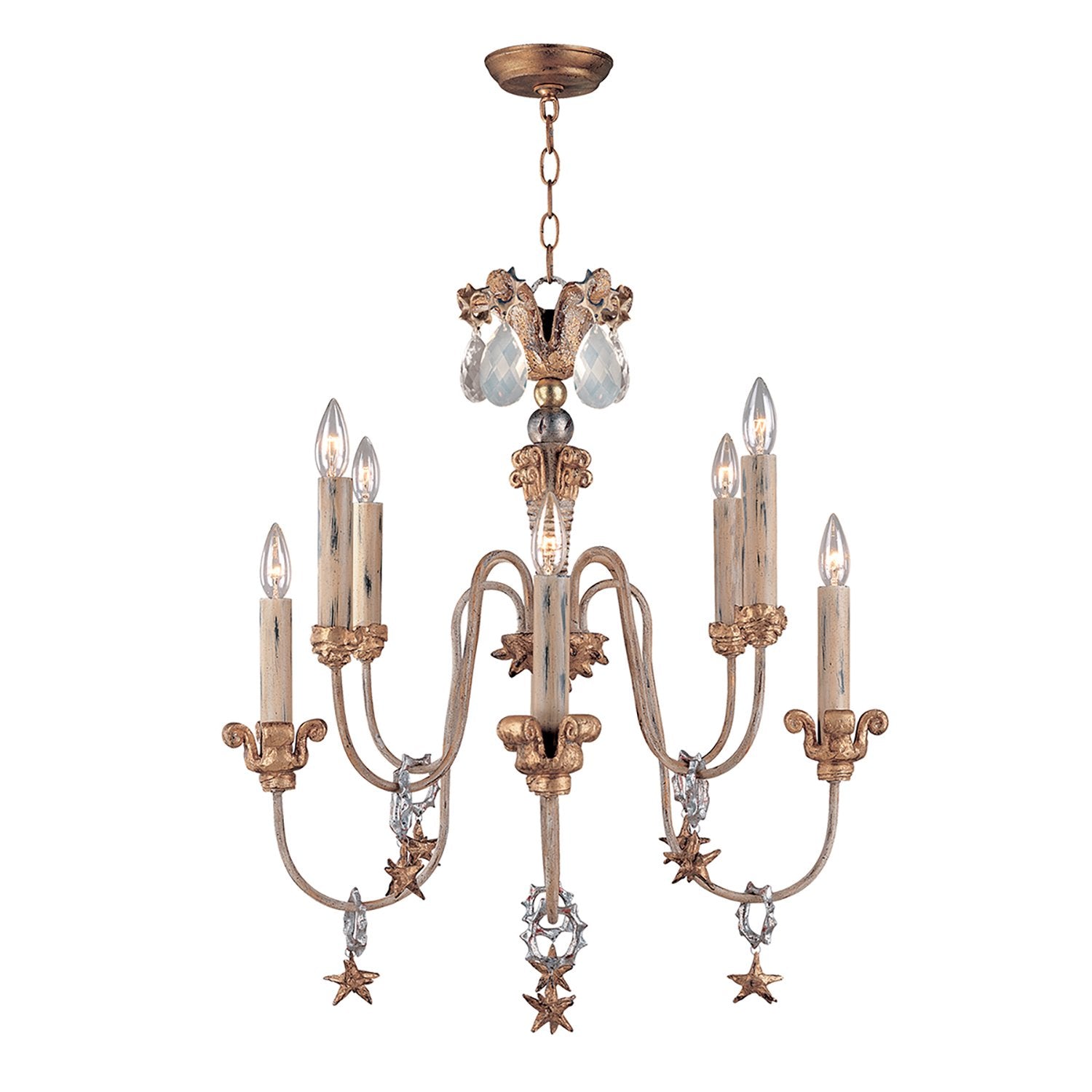 Lampadario Classico Mignon Acciaio Oro E Argento Cristallo Argento 8 Luci E14