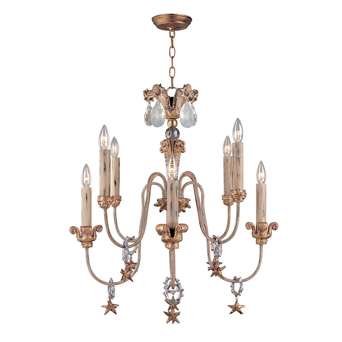 Lampadario Classico Mignon Acciaio Oro E Argento Cristallo Argento 8 Luci E14