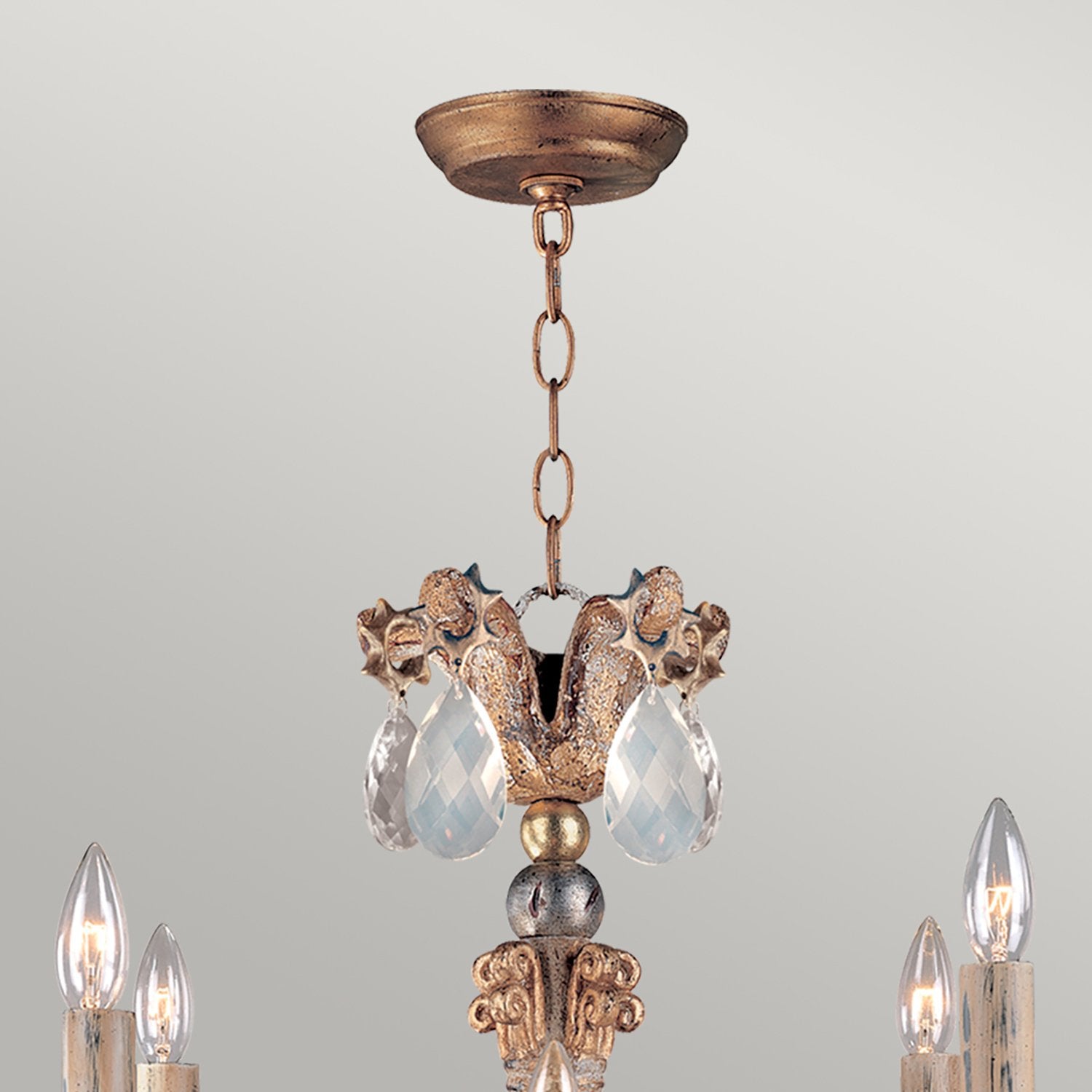 Lampadario Classico Mignon Acciaio Oro E Argento Cristallo Argento 8 Luci E14