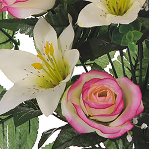 Set 2 Bouquet Artificiali Frontale Composto da 14 Rose e Lilium H 55 cm