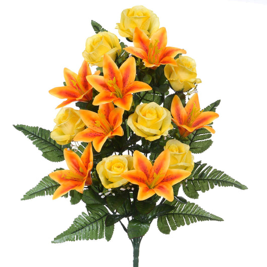 Set 2 Bouquet Artificiali Frontale Composto da 14 Rose e Lilium H 55 cm