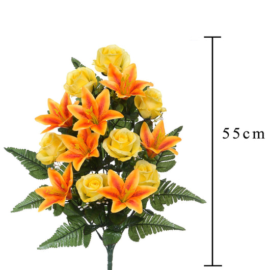 Set 2 Bouquet Artificiali Frontale Composto da 14 Rose e Lilium H 55 cm