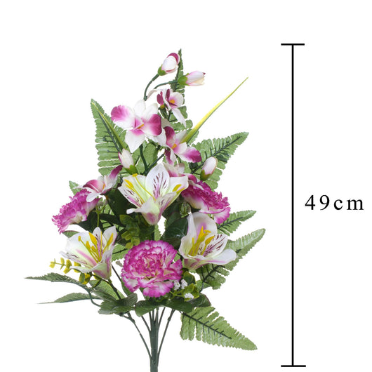 Set 6 Bouquet Artificiali Frontale di Garofani e Astromelia da 9 fiori H 59 cm