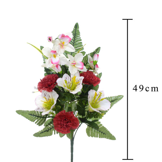 Set 6 Bouquet Artificiali Frontale di Garofani e Astromelia da 9 fiori H 59 cm