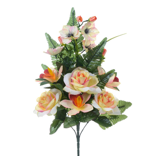 Set 4 Bouquet Artificiali Frontale di Rose e Cattleya da 9 Fiori H 59 cm