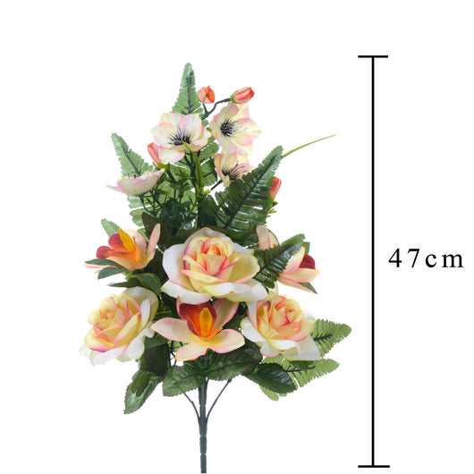 Set 4 Bouquet Artificiali Frontale di Rose e Cattleya da 9 Fiori H 59 cm