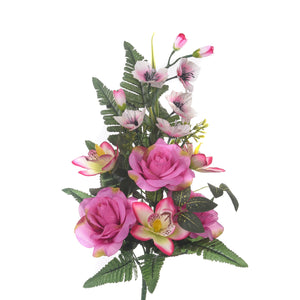 Set 4 Bouquet Artificiali Frontale di Rose e Cattleya da 9 Fiori H 59 cm