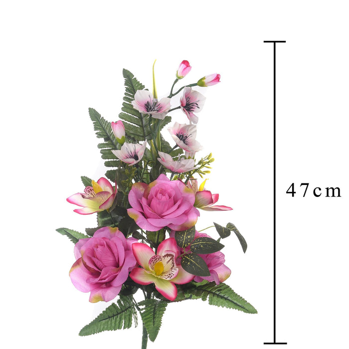 Set 4 Bouquet Artificiali Frontale di Rose e Cattleya da 9 Fiori H 59 cm