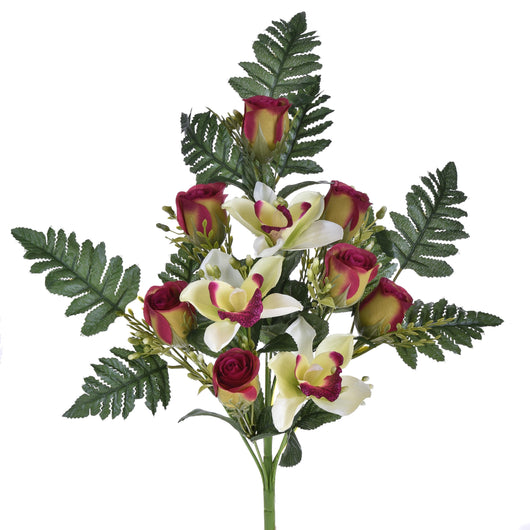 Set 4 Bouquet Artificiali Frontale di Cymbidium e Rose H 43 cm