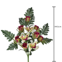 Set 4 Bouquet Artificiali Frontale di Cymbidium e Rose H 43 cm