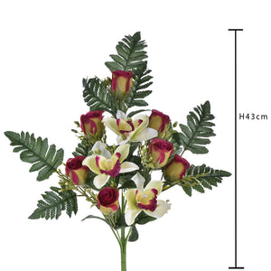 Set 4 Bouquet Artificiali Frontale di Cymbidium e Rose H 43 cm